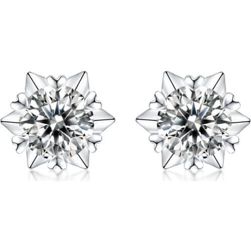 925 Sterling Silver Moissanite Diamond Round Cut Stud Earrings Silver Snowflake Stud Earring Women Girls Wedding Party Jewery