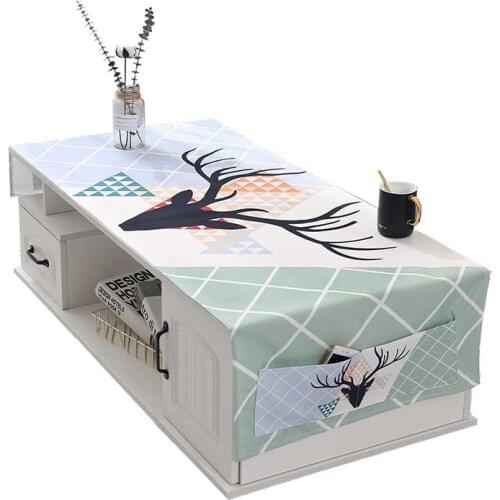 Linen Cloth Coffee Table Tablecloth with Storage Bag Multi Function TV Cabinet Tablecloth Refrigerator Cover Cloth Nordic Style