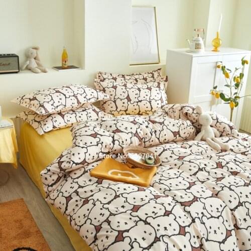 Modern Nordic Bedding 4 Piece Set Cute Cartoon Quilt Cover Pillow Cover Bedspread Student Dormitory Decorative Home Textile