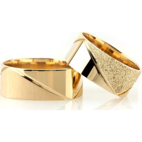 Tesbihane-Square Design Gold Color 925 Sterling Silver Couple Wedding Rings