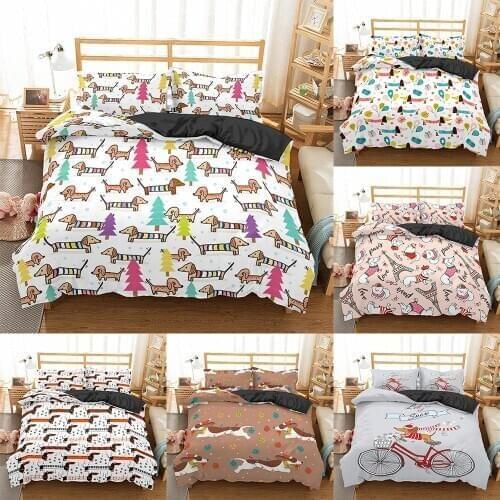 Dachshund Bedding Set High Quality Duvet Cover Cartoon Animal Comforter soft Twin Single Full Queen King Bed Linen