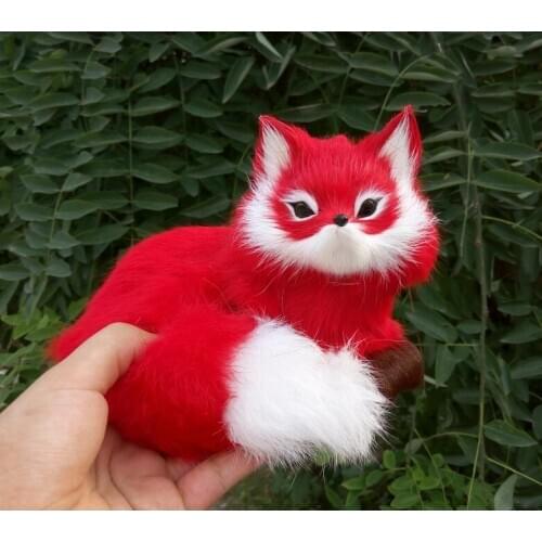 About 16x13cm red prone fox hard model,polyethylene&fur fox toy,prop.home decoration, gift 1659