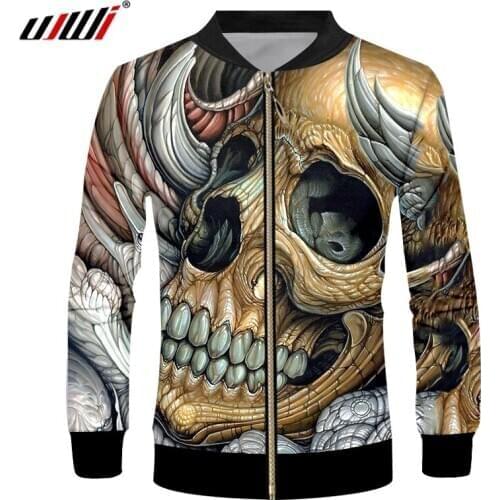 UJWI Casual High Street Rock Man Zip Jacket Mens 3D Full Printed Coat New Horror white Skulls Trend Hip Hop Zipper Sweatshirt