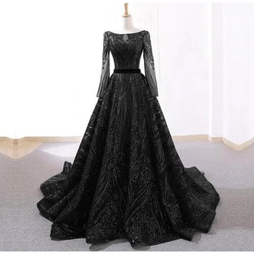 Sparkly Black Sequins Formal Evening Dresses With Full Sleeve Royal Blue Dark Green Long Special Occasion Party Gowns Prom Dress
