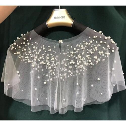Women Tulle Pearls Beaded Wedding Wrap Short Shawl Bolero Bridal Cape Wedding jacket 2021