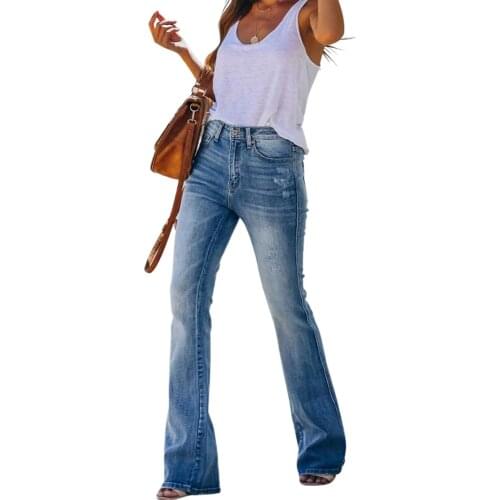 Women Fashion High Waist Straight Denim Jeans Fashion Flared Pants Stylish Trousers for Shopping Daily Wear