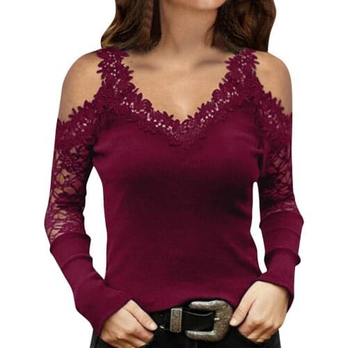 Women Tops 2021 Solid Color Lace Pullover Ladies Off Shoulder Casual Tops for Work