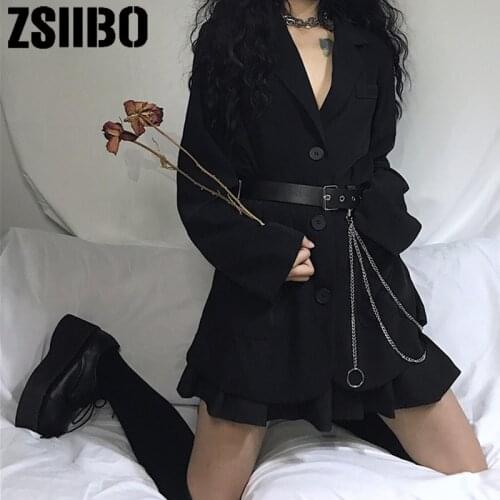 Gothic Women Single Breasted Long Blazers 2019 Office Lady Small Suit Jacket Ladies Leisure Sashes Blazer Loose Coat Streetwear