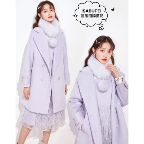 2021 spring and winter new woolen purple woolen coat womens mid-length suit collar double-breasted coat