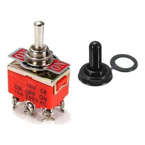1Pc 15A 250V AC DPDT 6 pin 3 Position ON-OFF-ON Toggle Switch with Waterproof Cap Hot Sale E-TEN-1322 Orange