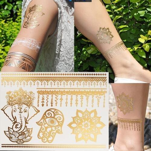 1PC Hot Flash Metallic Waterproof Temporary Tattoo Gold Silver Men Women Henna GH-19 Elephant Eye Tatuagem Design Tattoo Sticker