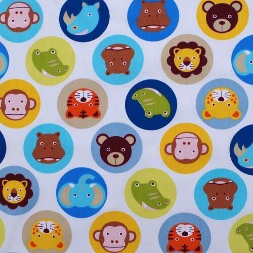 1 yard Cotton Twill Fabric for sewing pathwork, cloth, bedding - Animal, elephant, monkey, tiger, bear （color B) (width=160cm)