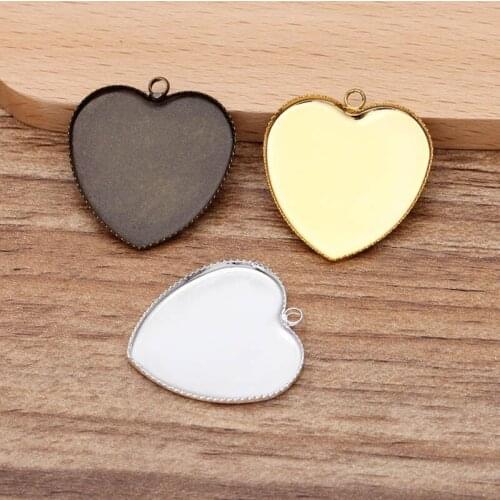 100pcs 25mm Heart Bezel tray Resin Cameo Cabochon Base Blanks Hanging on Drop Pendant & Earrings Supplies Settings DIY Findings
