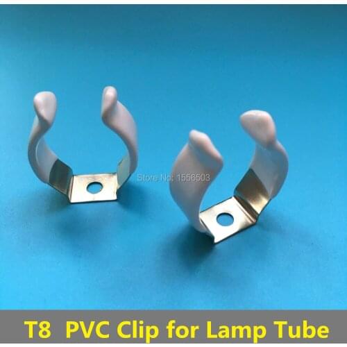 100 PCS T8 PVC Strong U Clip Wedge Tube Lamp Base Holder Metal with White Cover Surface for LED Fluorescent Light