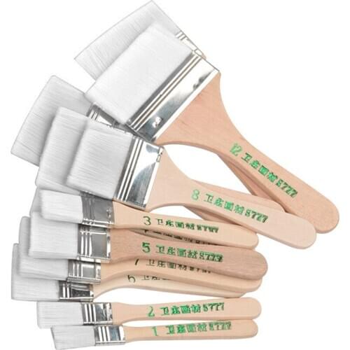 12pcs / Set Flat Nylon Hair Wooden Penholder Oil Painting Brush Barbecue Brush Paint Brushes Art Supplies