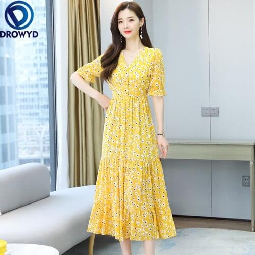 2021 Elegant Print Floral Chiffon Casual Dress Summer Plus Size Vintage Boho Beach Maxi Dress Women Bodycon Sexy Party Vestidos