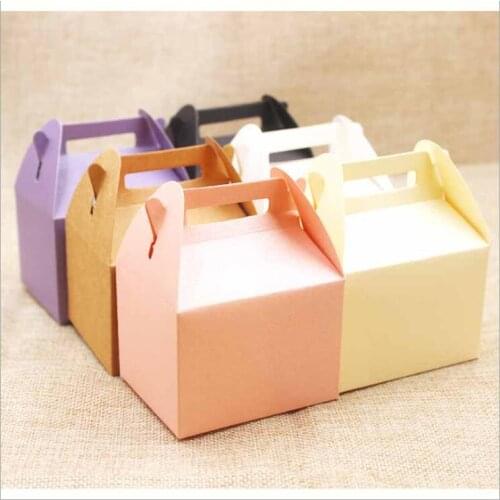 25pcs/lot Cake Box And Packaging Colored Kraft Paper Box With Handle Small Candy Gift Box For Wedding Christmas Party Package