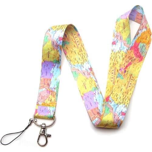 30pcs World map Neck keychain necklace webbings ribbons Anime Cartoon Neck Strap Lanyard ID badge holder Keychain Lanyards