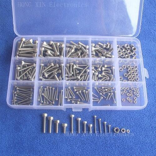 300Pcs M2/M3/M4 Cap Head Thread Stainless Steel Hex Socket screw nuts PCB machine Bolt Assortment kit set Fastener Hardware