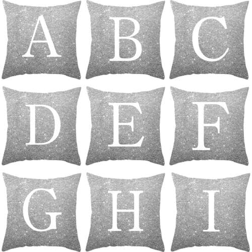 45x45CM Silver English Alphabet Pillowcase Throw Cushion Cover Sofa Car Home Decorative Home Textile Peach Skin Waist Pad