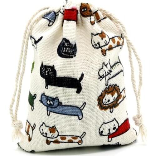 5pcs/lot 8x10cm Mini Drawable Cotton Jewelry Bags Colorful Cat Printed Party Candy Packaging Bags Dry Cotton Storage Pouches