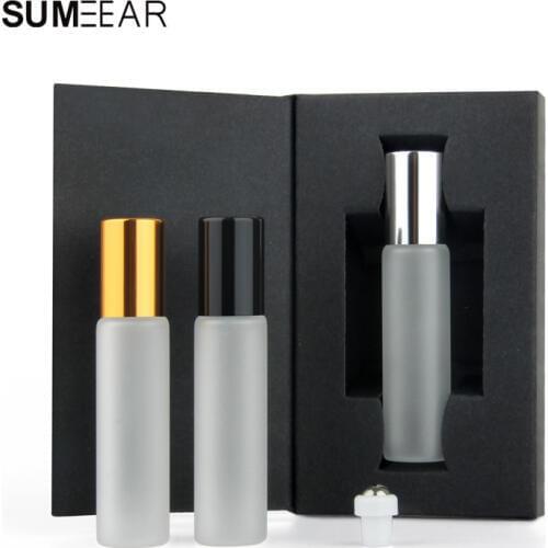 50Pieces/Lot 10ml Roll On Essential Oil Vial Empty Perfume Sample Bottle Frosted Glass Mini Perfume Bottle Packing box