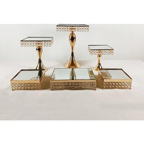 Mirror Cake Stand Holder 6pcs square Metal Crystal Rhinestones Cupcake Dessert Fruit Serving Plate for Wedding Birthday Party