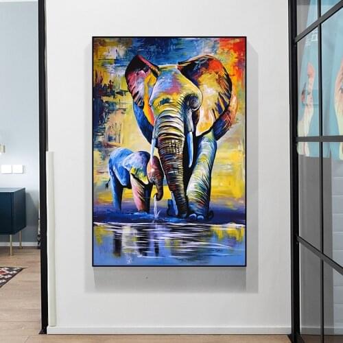 Abstract Animals Colorful Elephant Canvas Paintings on the Wall Art Posters and Prints Pictures for Kids Room Home Decoration