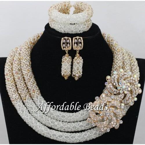 African Ladies Jewelry Set Glamorous Nigerian Beaded Jewelry Unique Style Wholesale NCD120