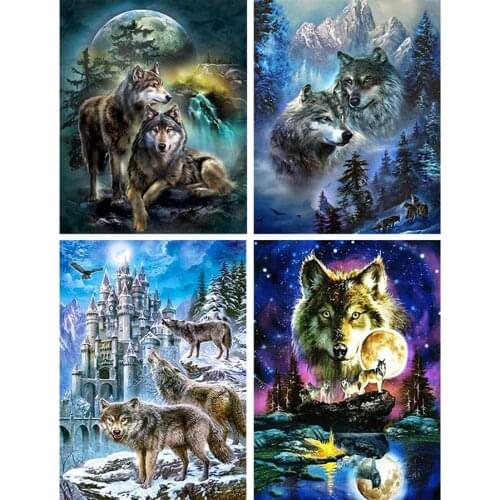 5D Diamond Painting Animal Full Square Diamond Embroidery Rhinestones Pictures Diamond Mosaic Moon Wolf