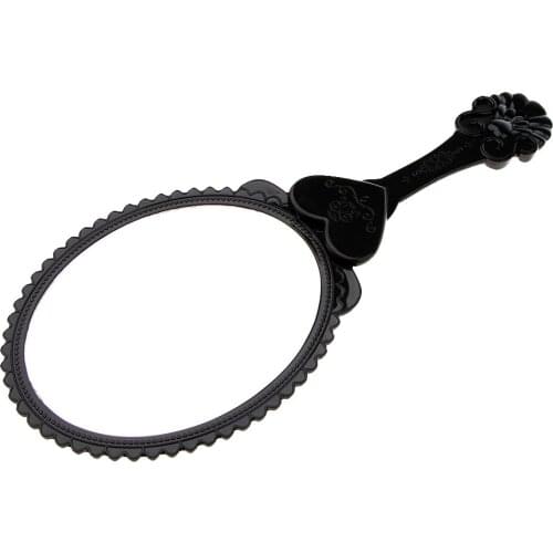 Antique Rose Flower Pattern Handheld Mirror with Folding Handle Countertop Stand 180 Degrees Full Folding Premium Black Plastic