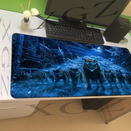 XGZ Customized Large Game Mouse Pad Black Lock-edge Animal Wolf King Night Moon Ice Snow Computer Desk Mat Speed Slide Xxl
