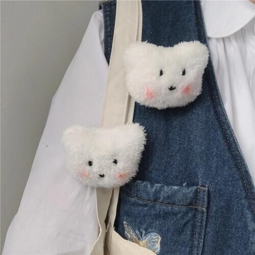 HUANZHI 2020 Korean Lovely White Plush Blush Bear Brooches for Women Man Couple Daily Party Round Lovely Coat Accessories