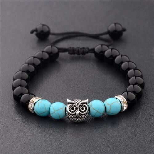 DOUVEI Classic 8MM Owl Natural Stone Beads Bracelet&Bangle For Men Women Stretch Yoga Jewelry Fashion Accessories Gifts ABK015