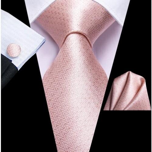 Hi-Tie Peach Pink Solid Silk Wedding Tie For Men Handky Cufflink Gift Nicktie For Men Fashion Design Business Party Dropship