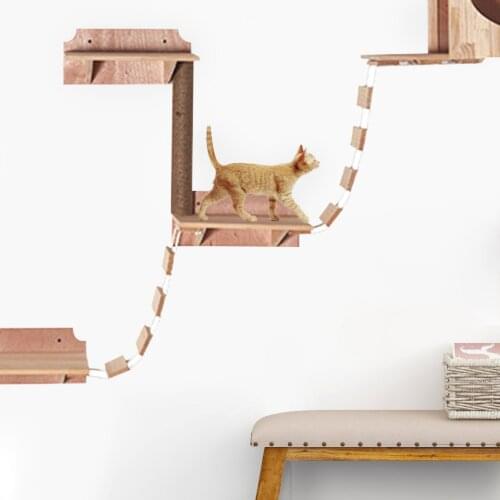 Pet Hammock Wall Mounted Durable Natural Climbing Frame Cat Suspension Bridge Ladder Solid Hanging Platform DIY Nest Furniture
