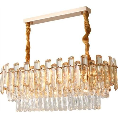 Jmmxiuz New post-modern golden chandelier rectangular restaurant kitchen island led lighting fixture hanging crystal lamp