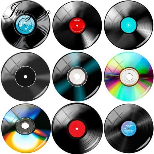 JWEIJIAO Classic Music Record Disc Glass Cabochon Dome Pictures DIY Glass Dome Jewelry Findings For Keychain Necklace Earrings