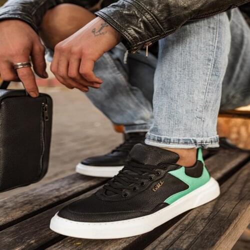 Knack Casual Male Shoes R10 Black Green Seasonal Sport Lace-Up Spring Summer 2021 Fashion Style Orthotic Insole Inner Lining Cotton