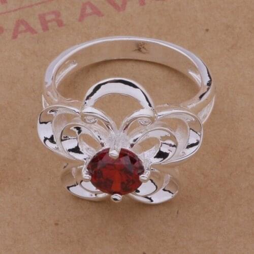 925 Sterling Silver Ring Fashion Jewerly Ring Women&Men butterfly inlaid dark red stone /ebramsya frnaoiua AR290
