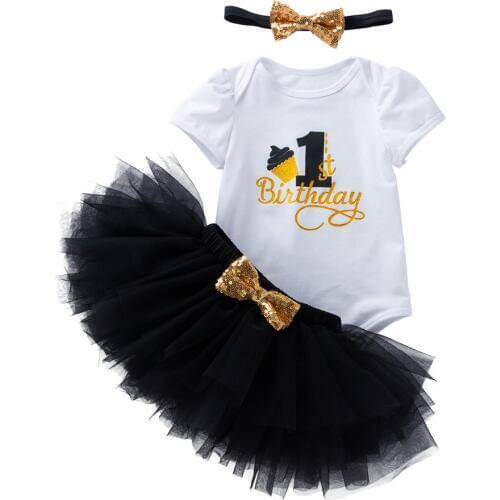 Print Short Sleeve Girl Baby Set Cotton Newborn Clothes 3pcs Elegant Skirt Rompers Headwear Birthday Costume For Baby Girls