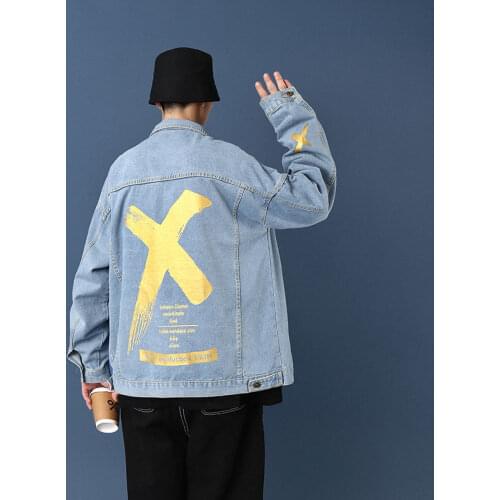 Korean Fashion Jeans Jacket for Mens Autumn Printed Clothing Male Harajuku Streetwear Teenage Plus Size Denim Windbreaker Coats