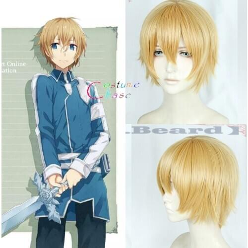SAO Sword Art Online Alicization Eugeo Cosplay Halloween Role Play Golden Short Heat Resistant Synthetic Hair + Free Wig Cap