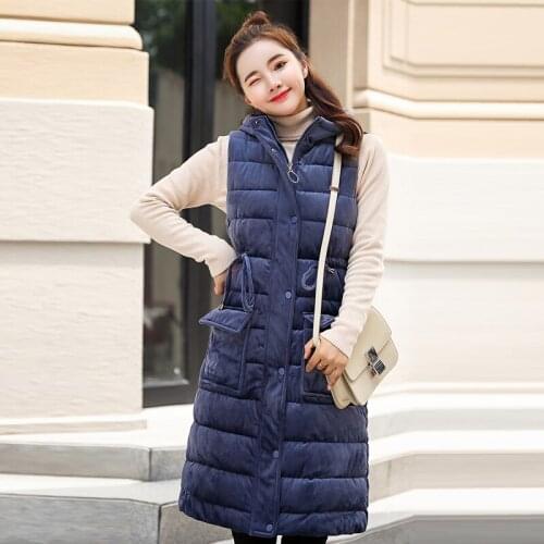 Nice Autumn Winter Long Vest Jacket Solid Hooded Cotton Padded Waistcoat Female Sleevelesss Warm Vest Coat Outwear Vest Tops