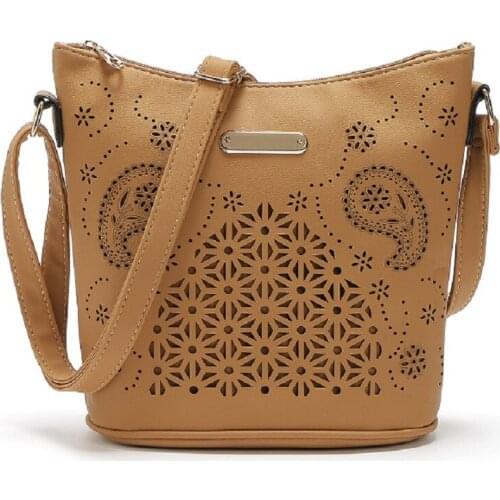 Fashion Luxurious Hollow Designer Women Bucket Shoulder Bag Ladies Casual Crossbody Bag PU Leather Purse Hanbags