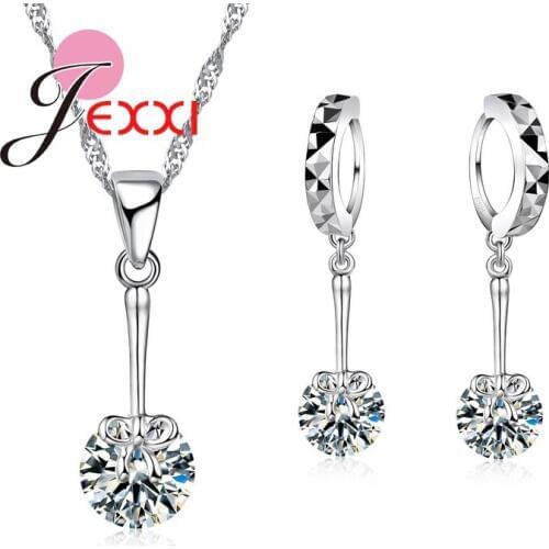 Fashion Luxury New Korean 925 Sterling Silver Necklace +Earring Jewelry Set Spherical Cubic Zirconia For Women Gift