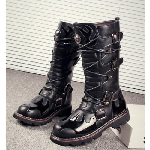 High Quality Genuine Leather Men high Boots Black Military Tactical Boots Army Boots Men botas Leather Shoes Motorcycle boots