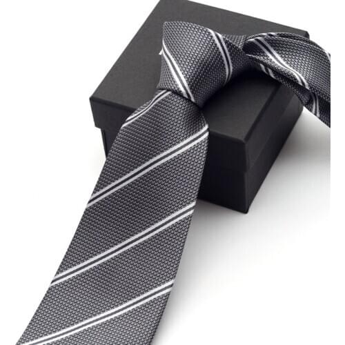 2019 High Quality Brand New Fashion Formal Suit Business Gray Striped 9cm Necktie Wedding Party Tie for Men Ties with Gift Box