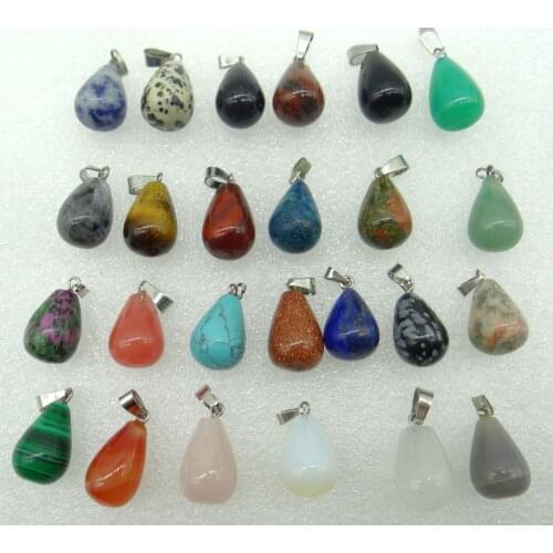 Natural stone Quartz Crystal tiger eye aventurine Turquoises Water droplets pendant Jewelry making necklace Accessories12pcs A6