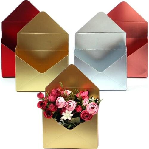 New Creative Glitter Envelope Design Flower Boxes Bouquet Florist Flower Wrapping Romantic Flower Solid Color Paper Holder Decor